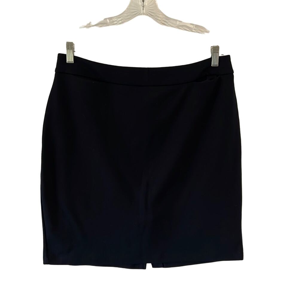 New York & Company Woman Size 10 Black Stretch Knit Skirt Back Slit